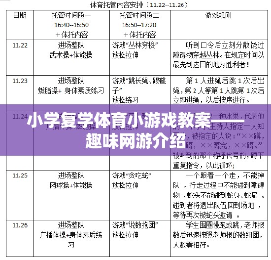 小學復學體育小游戲教案——趣味網游介紹