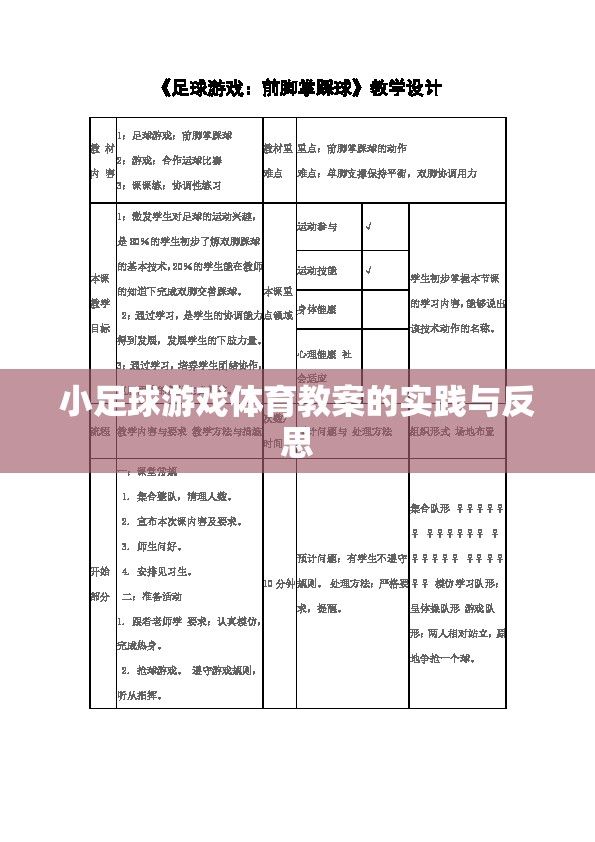 小足球游戲體育教案，實踐中的探索與反思