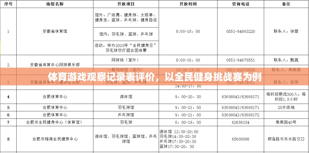 全民健身挑戰(zhàn)賽，體育游戲觀察記錄表評價