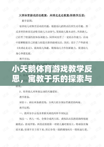 寓教于樂(lè)，小天鵝體育游戲教學(xué)的探索與啟示