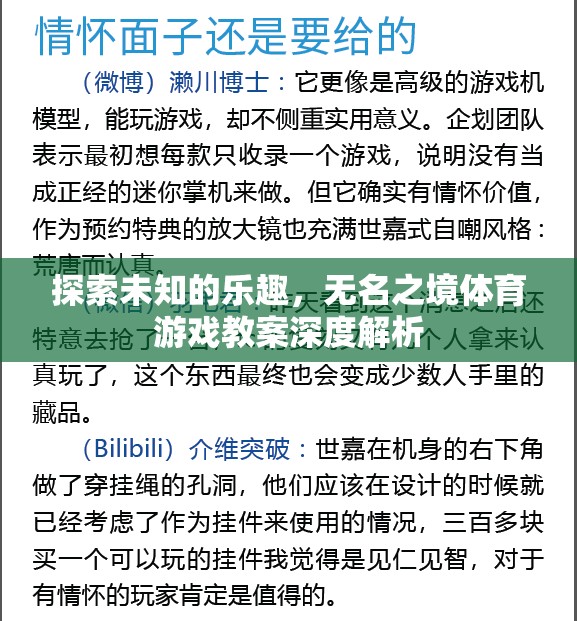 探索未知，深度解析無名之境體育游戲教案的樂趣與挑戰(zhàn)