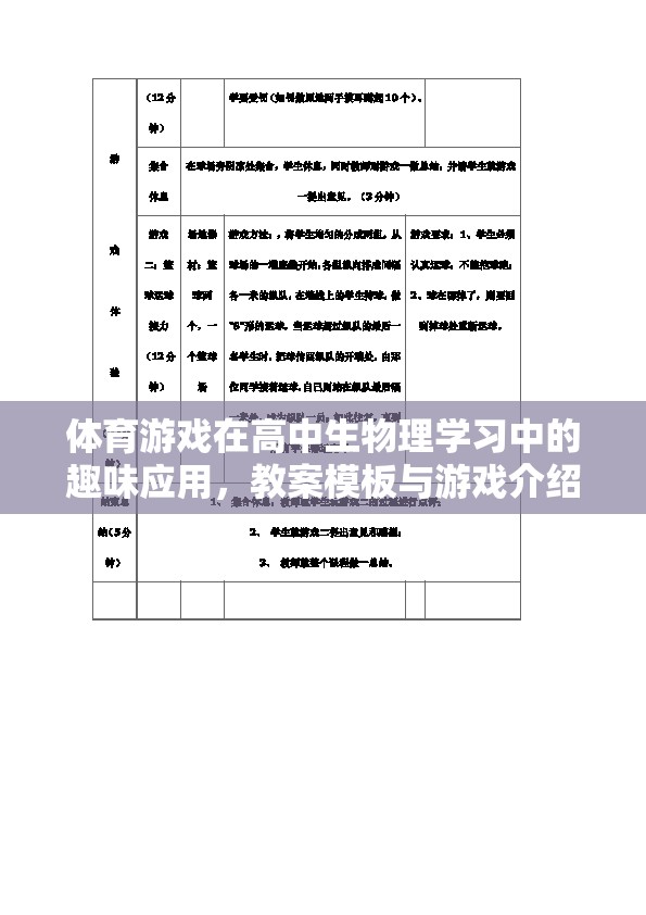 體育游戲在高中生物理學(xué)習(xí)中的趣味應(yīng)用，教案模板與游戲介紹