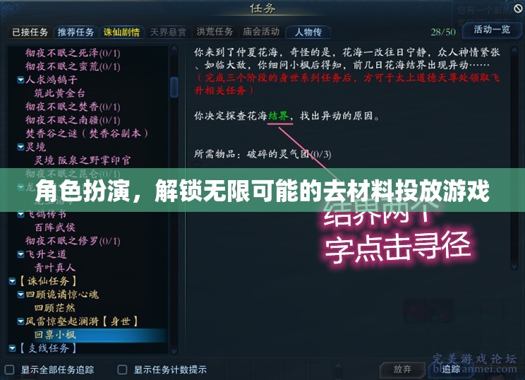 解鎖無限可能的去材料投放游戲，角色扮演的魅力